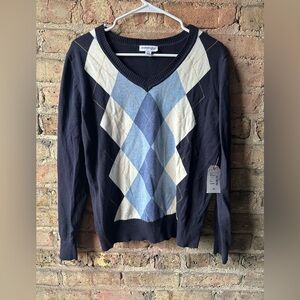 St. John's Bay V-Neck Argyle Sweater - Navy and Light Blue